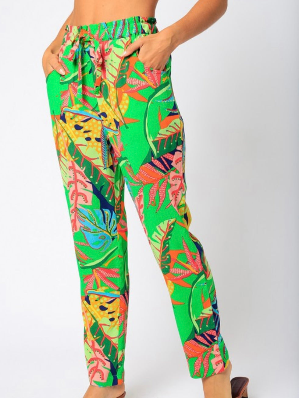 Green Tropical Print Pant