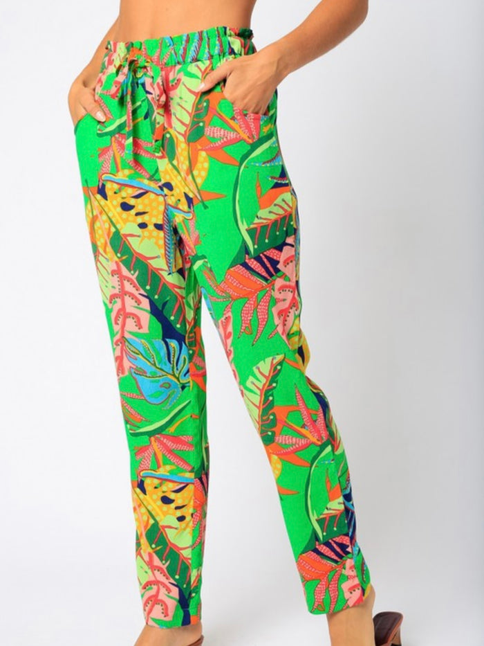 Green Tropical Print Pant