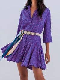 Purple Print Shirt Short Dress