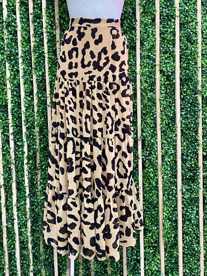 Delicate Leopard Tiered Maxi Skirt