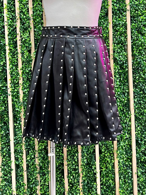 Black Studded Pleather Skirt
