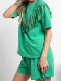 Studded Fringe Detail Short Pant Set