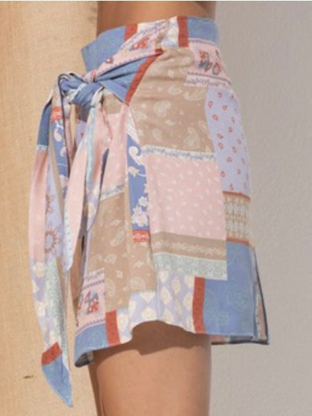 Denim Mauve Patchwork Knot Skirt