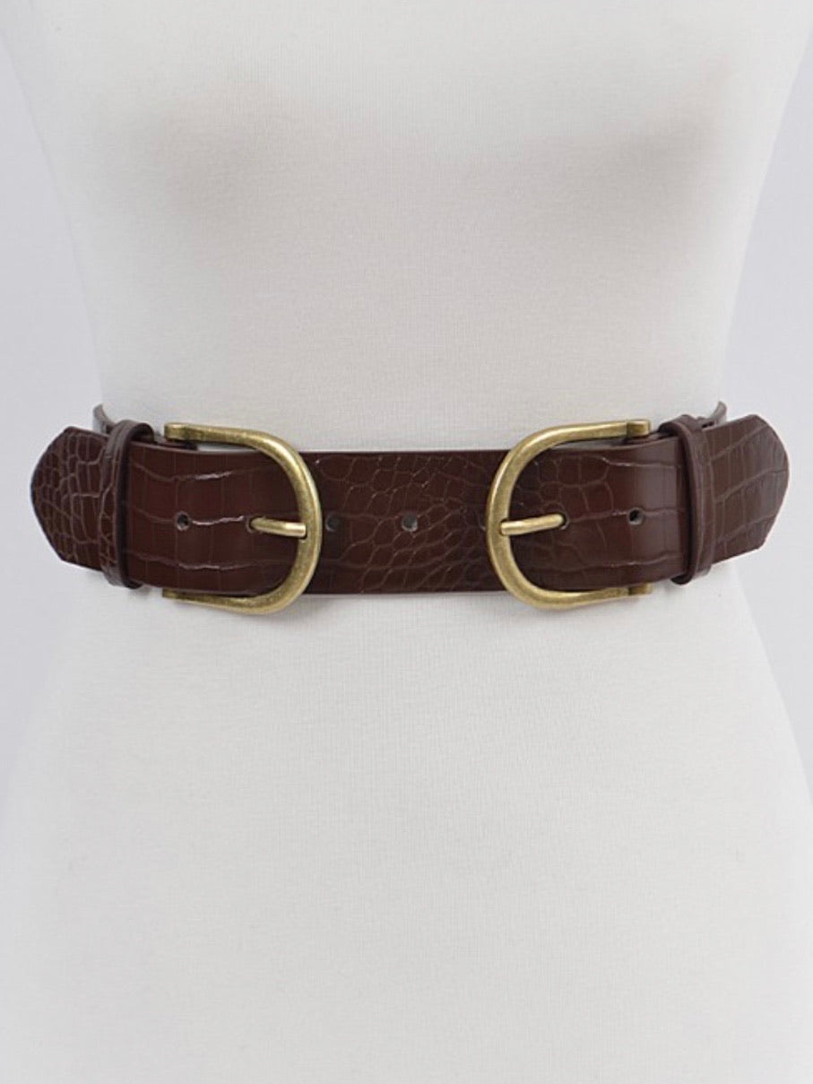 Two Buckle Croc Belt