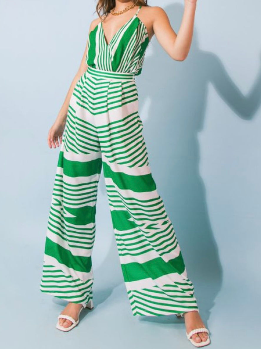 Ivory Green Wide Leg Palazzo