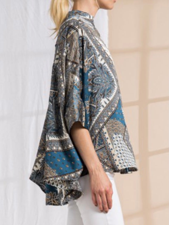 Navy Paisley Blouse