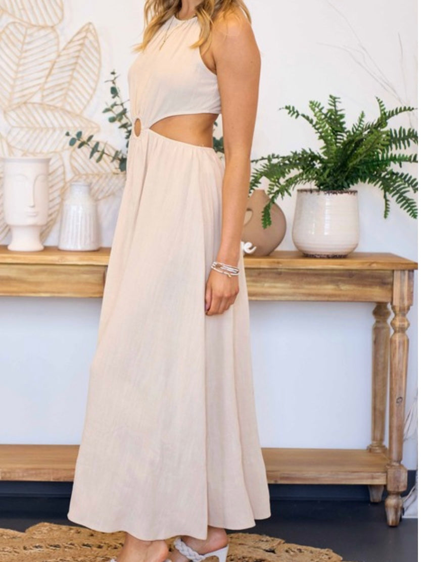 Taupe Linen Maxi Dress