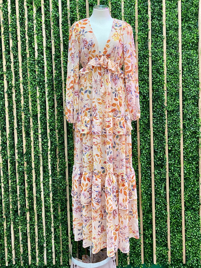 Romantic Peach Floral Maxi Dress