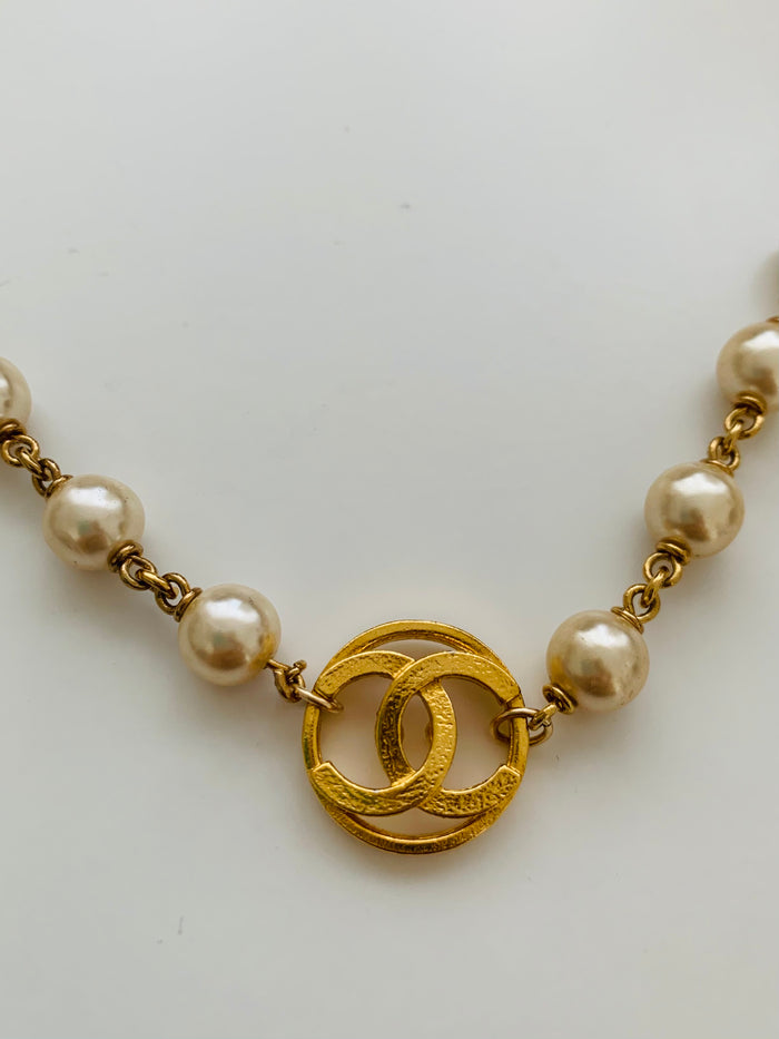Vintage Cut-Out CC Repurposed Gold & Pearl Toggle Choker