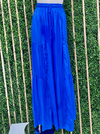 Satin Ruffled Side Wide Pants