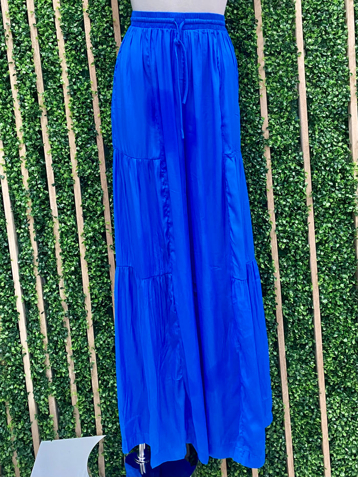 Satin Ruffled Side Wide Pants