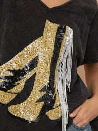 Black Gold Sequin Boots Tee