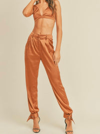 Satin Caramel Crop / Jogger Set