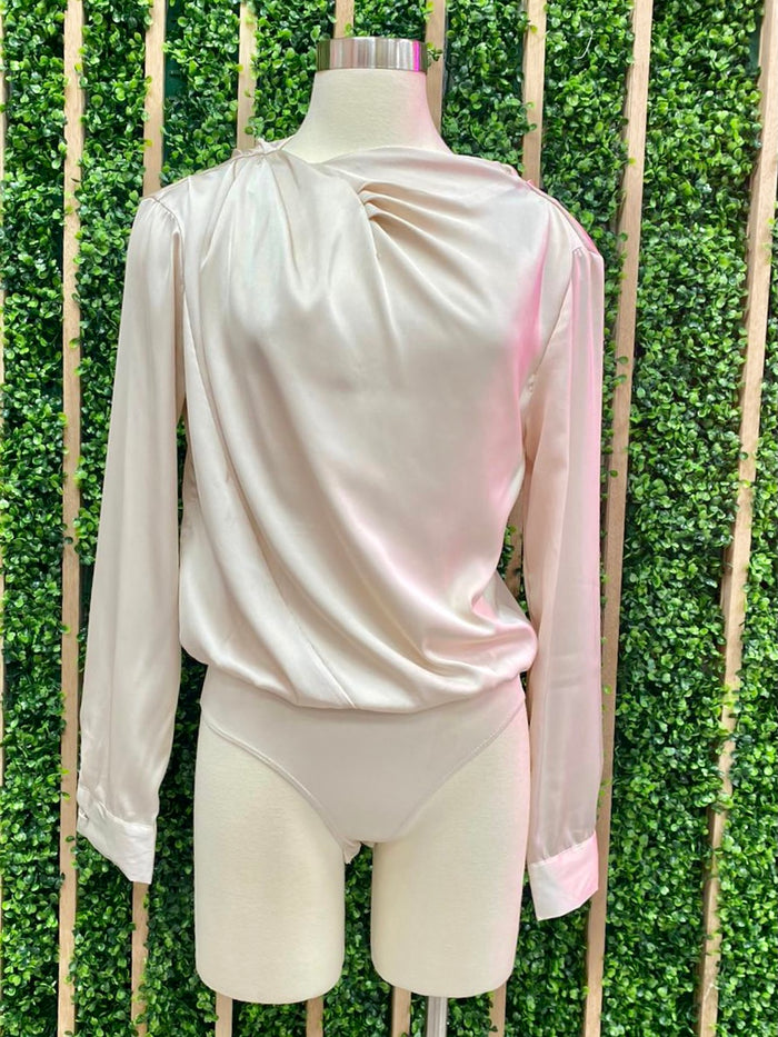 Elegant Long Sleeve Draped Bodysuit