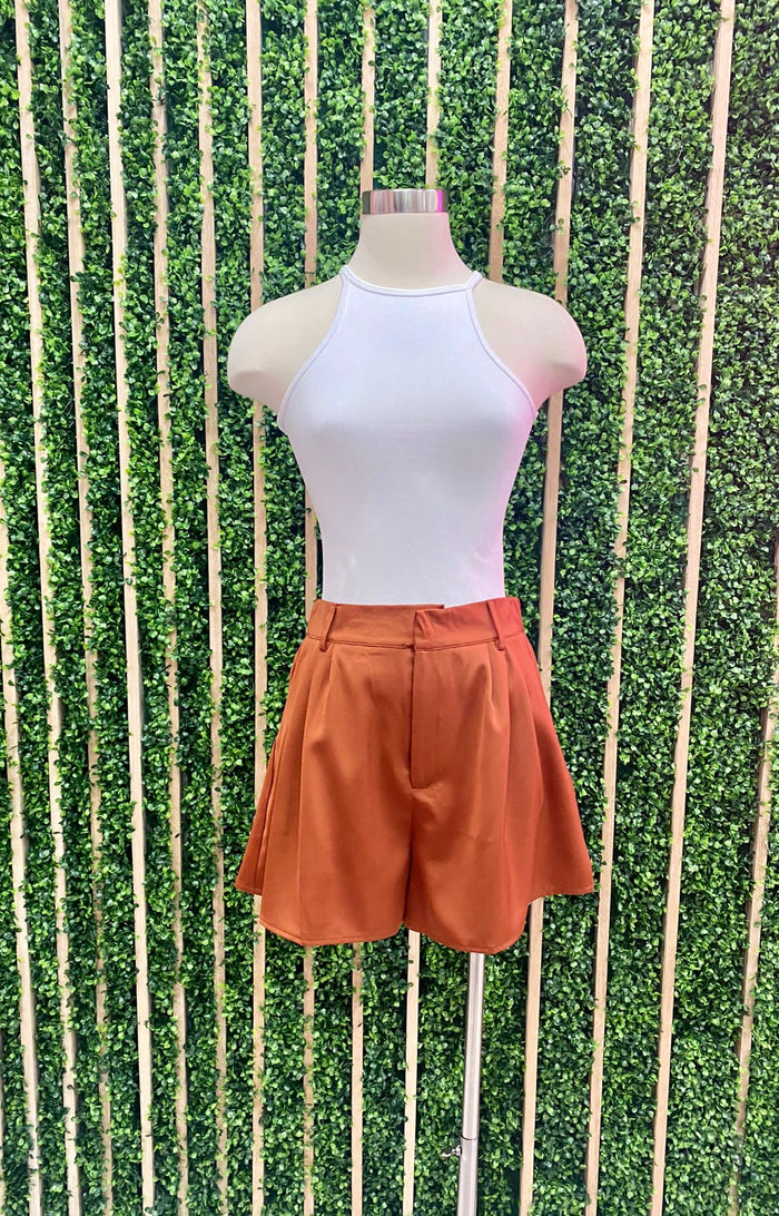 Satin High Waist Pleated Shorts
