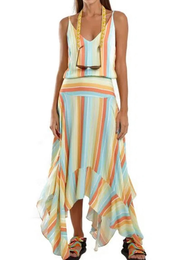 Pastel Neon Striped Midi Dress