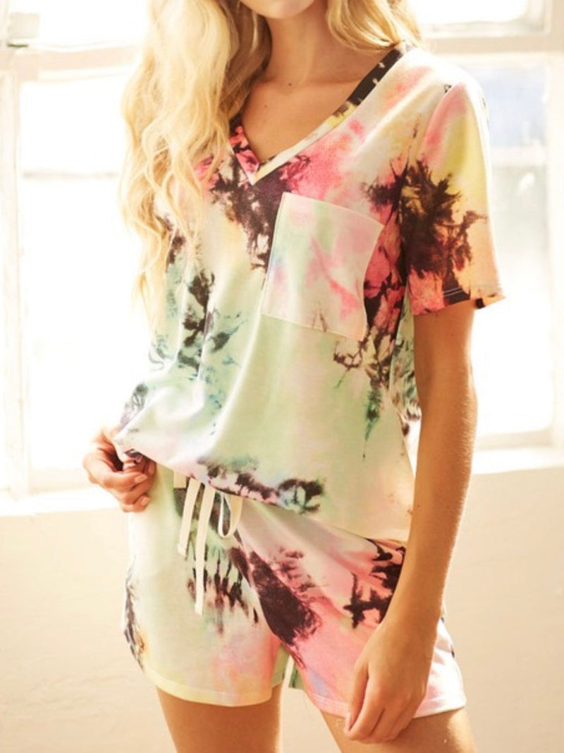 Lime Tie Dye Short LOungewear Set