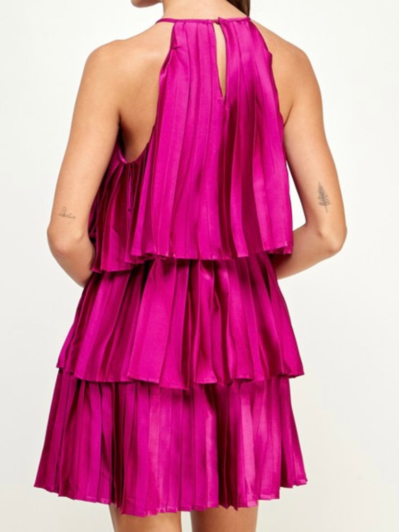 Magenta Pleated Short Dress