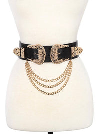 Filigree Buckle Draped Chain Belt