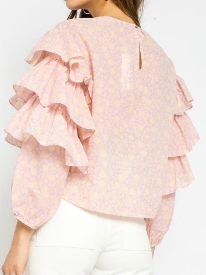 Ruffle Detail Puff Sleeve Top