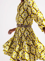Yellow Tile Flare Short Dress
