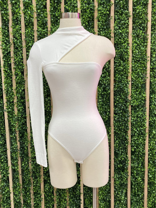 One Shoulder Cutout Sleeves Bodysuit