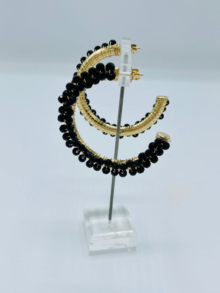 Double Row Black Crystal Hoops