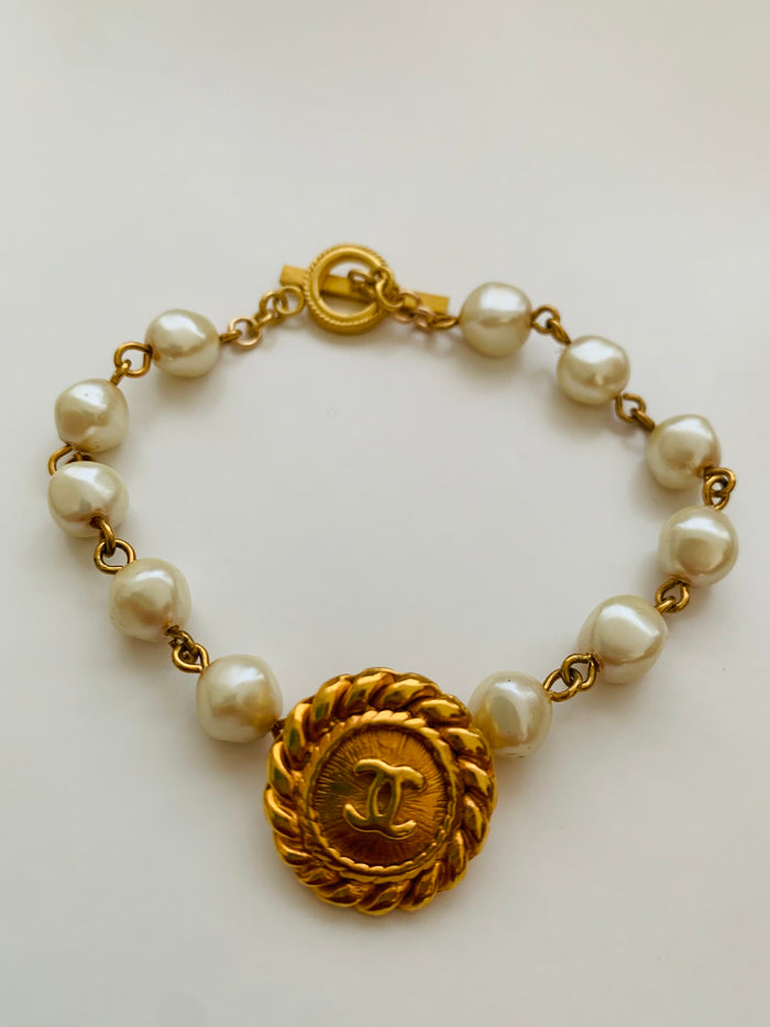 Vintage CC Repurposed Pearl Toggle Bracelet