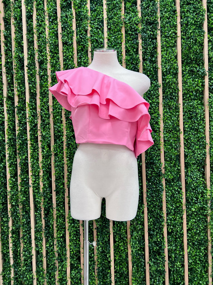 Delicate One Shoulder Ruffled Top