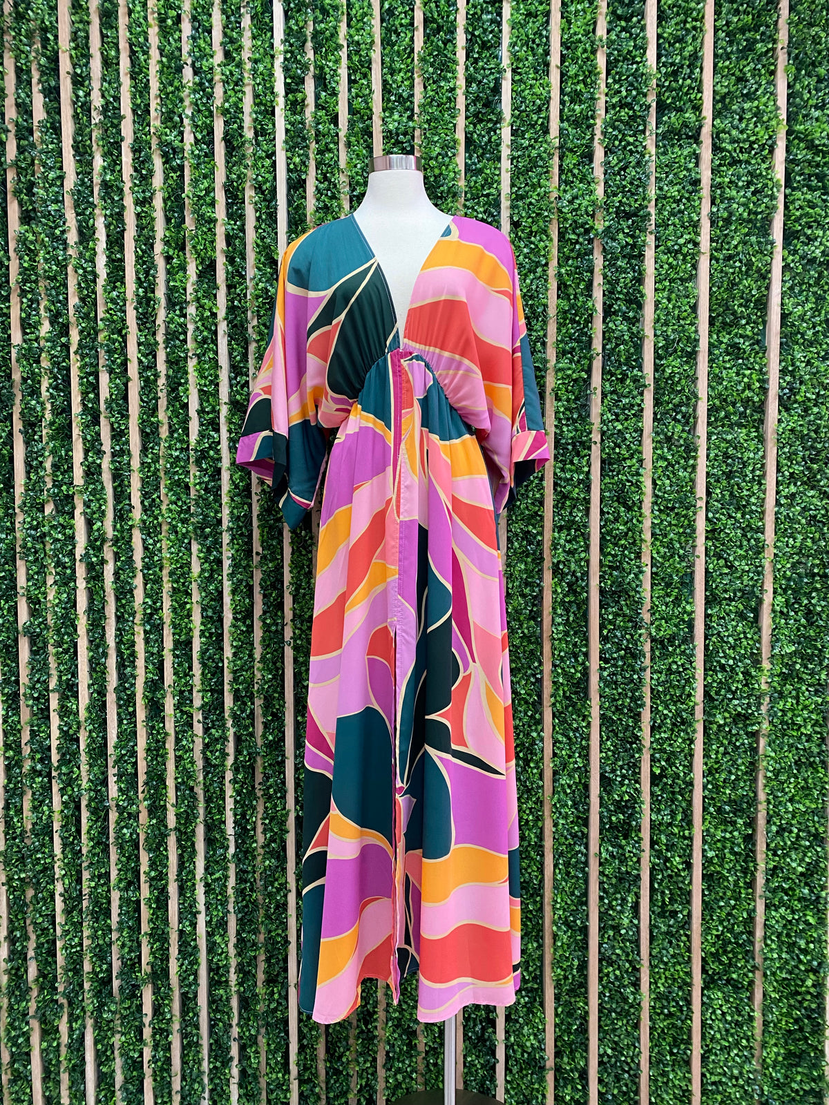 Pink Metamorphosis Print Kimono Maxi