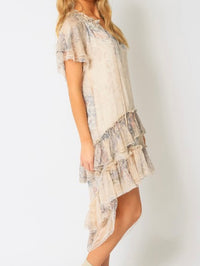 Taupe Print Hi Lo Ruffled Short Dress