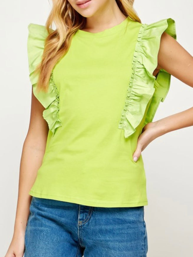 Lime Ruffled Knit Top