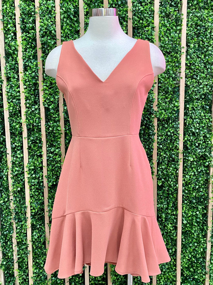 Salmon V Neck Hi low Dress