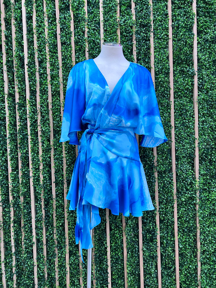 Ocean Watercolor Wrap Dress