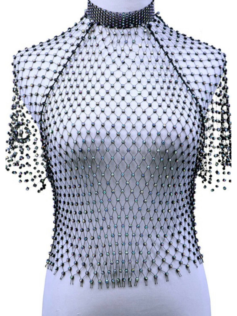 Rhinestone Net Coverup Top