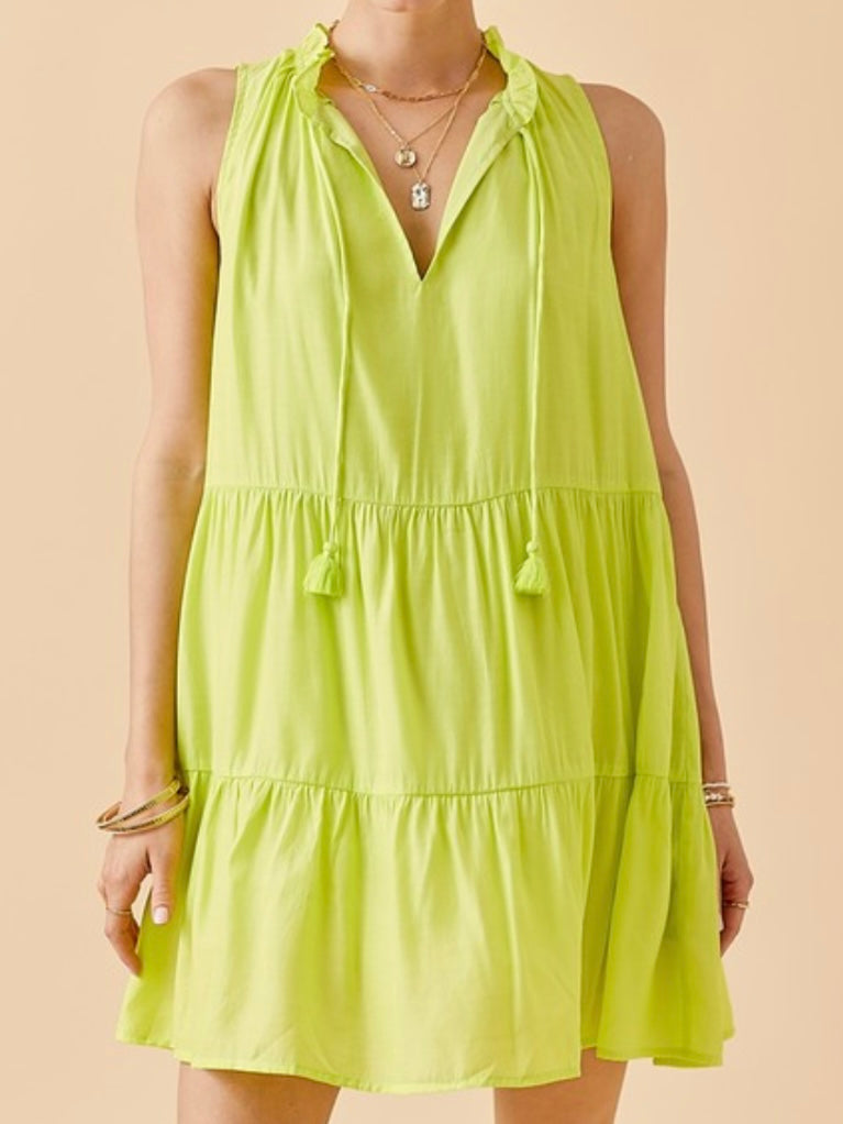 Lime Sleeveless TIered Short Dress