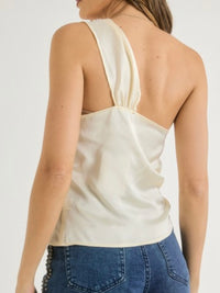 Satin Open Shoulder Twist Top