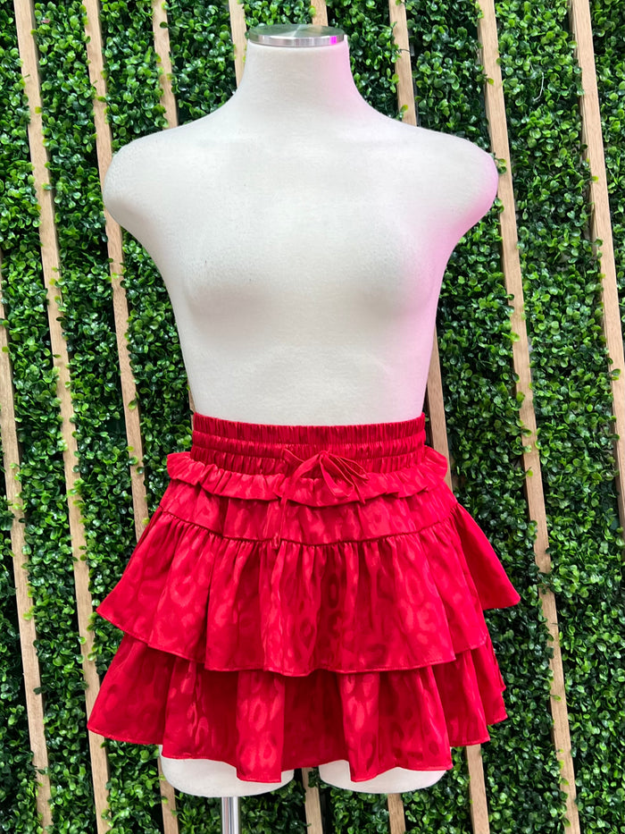 Satin Leopard Ruffled Skort