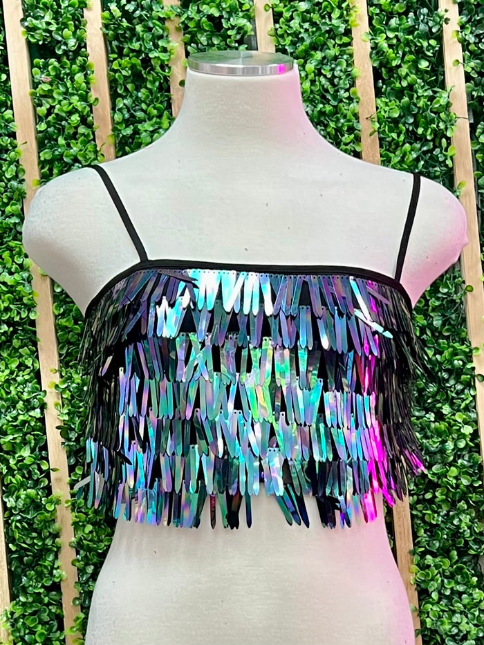 Sleeveless Multicolor Sequins Crop Top