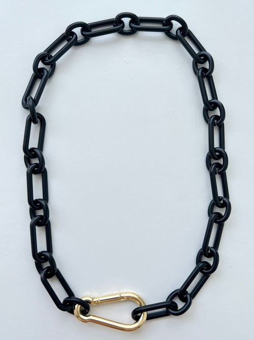Black Enamel Spring Ring Detail Necklace