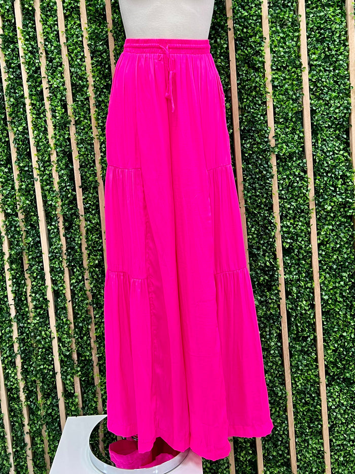 Satin Ruffled Side Wide Pants