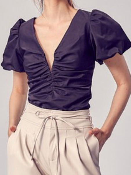 Classy V Neck Puff Sleeve Top