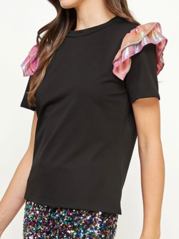 Metallic Rainbow Ruffle Top