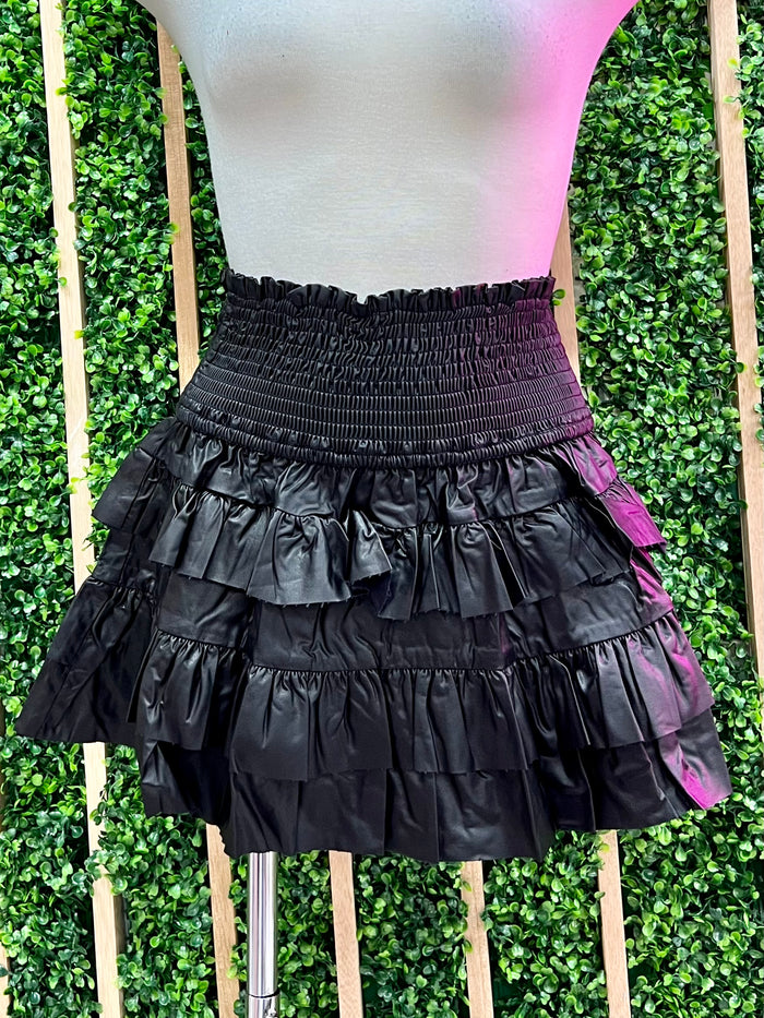 Black Pleather Ruffled Skirt