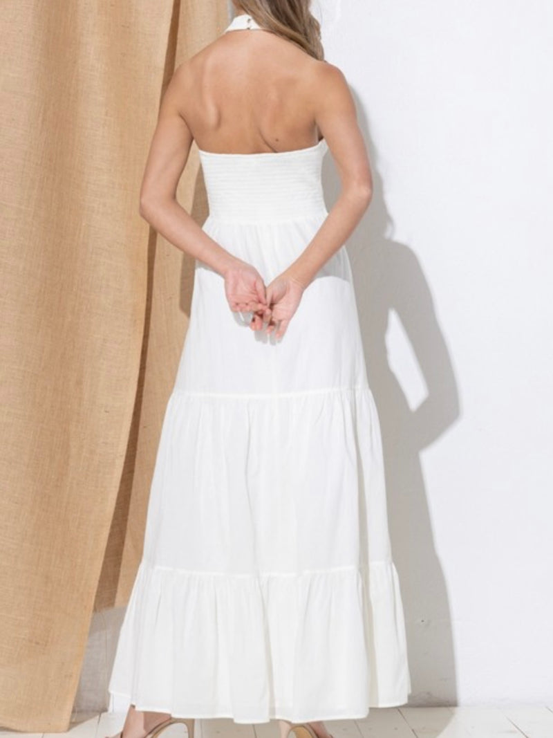 White Smocked Halter Maxi Dress