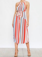 Striped Halter Midi Dress