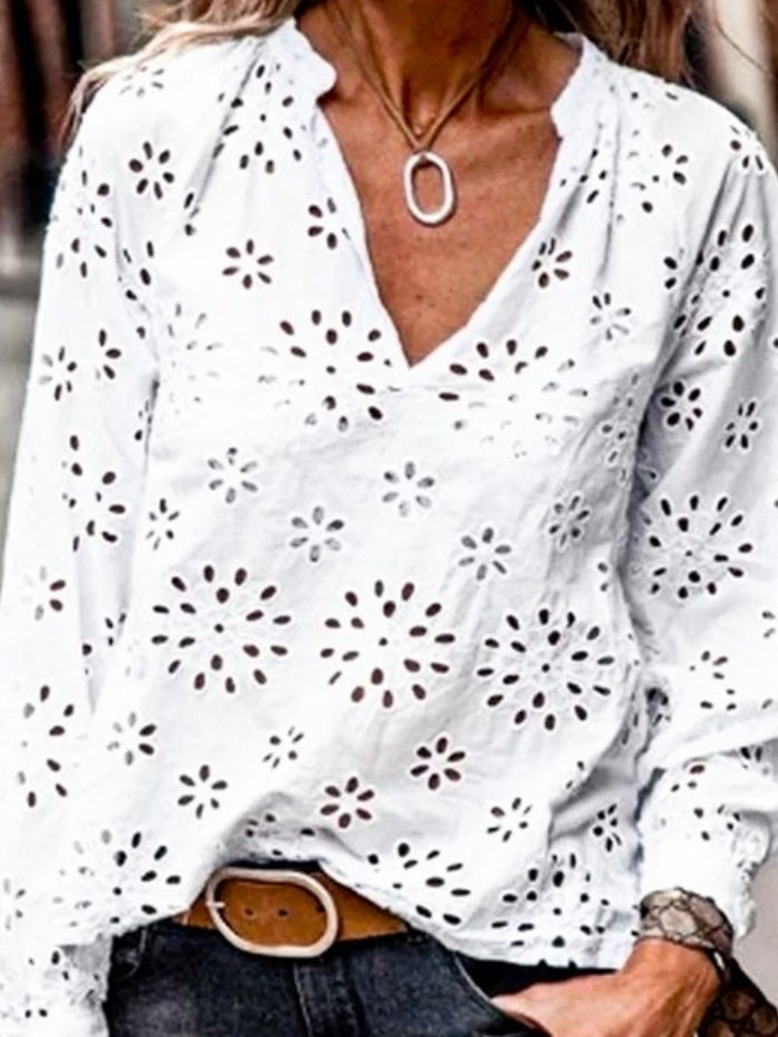 Eyelet Ballon Sleeve Blouse