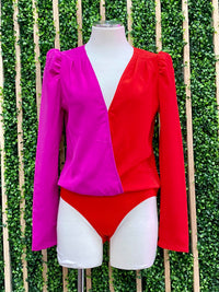 Red Fuchsia Long Sleeve Bodysuit