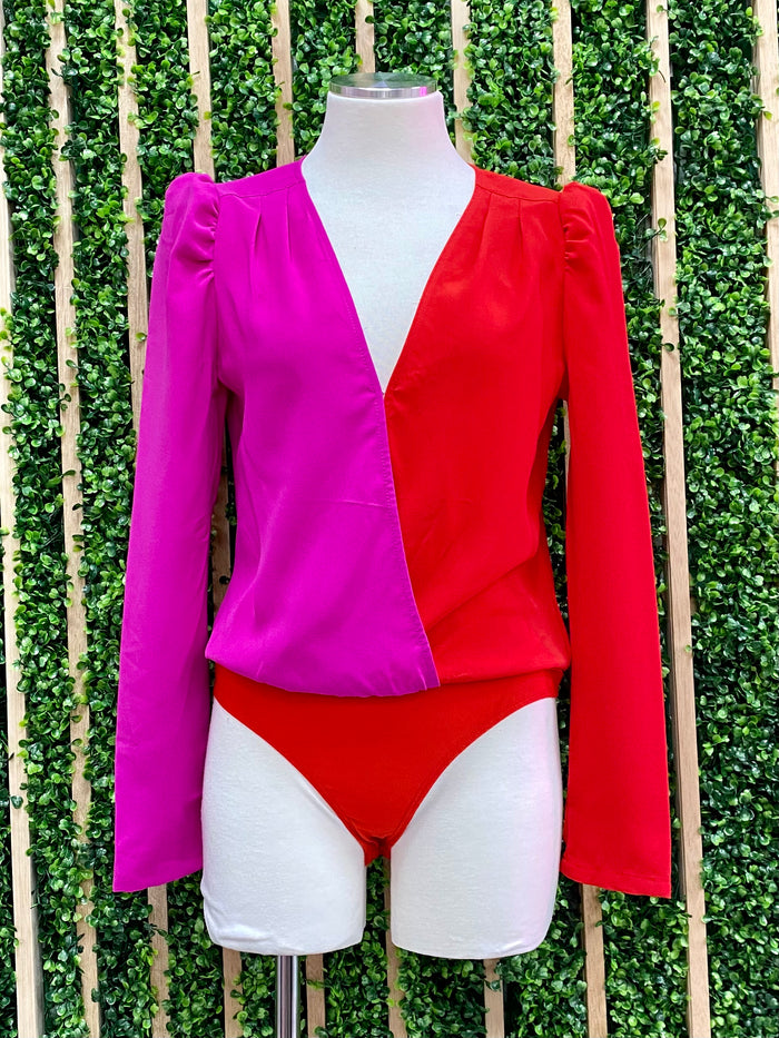Red Fuchsia Long Sleeve Bodysuit
