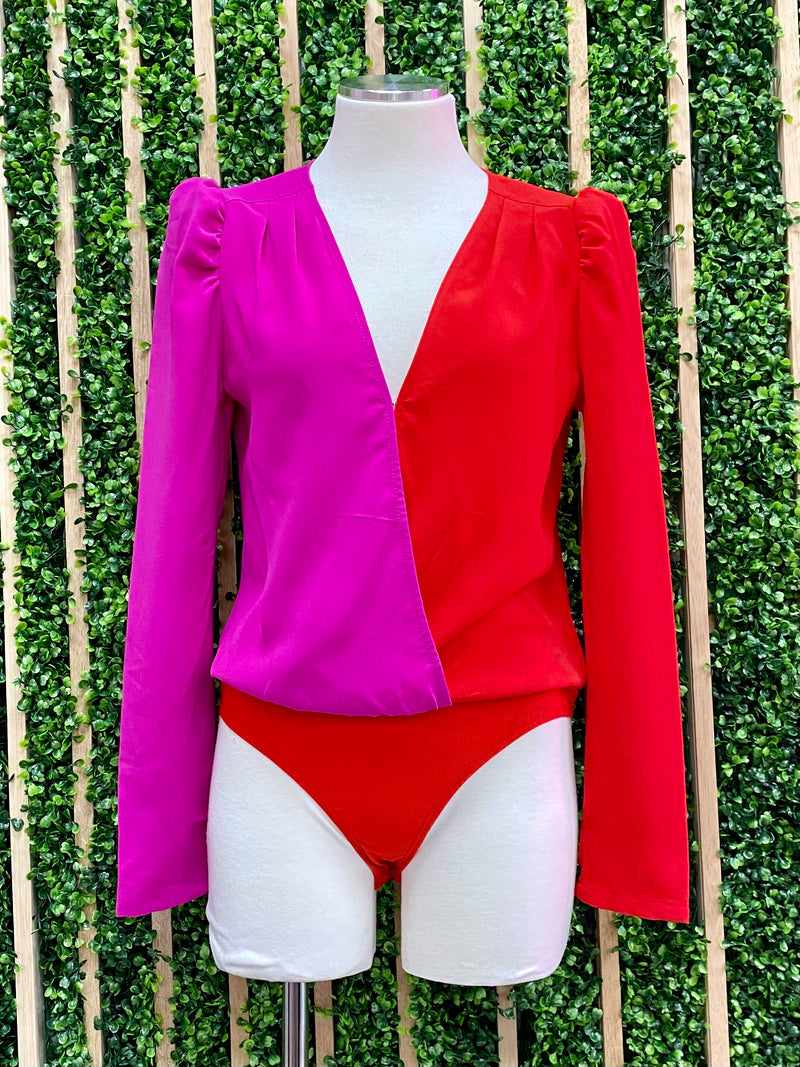 Red Fuchsia Long Sleeve Bodysuit